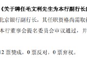 事业添彩北京银行：同意聘任毛文利为副行长